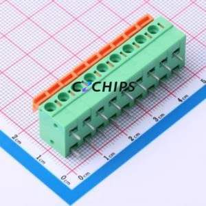 DB142R-5.08-9P-GN Spring Terminal Block Bent Lead Through Hole,P=5.08mm Connector 1x9P 5.08mm Green 9P - Product Image 1