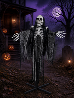 Décoration d'Halloween : squelette ailé de 200 cm, Grim Reaper avec yeux LED lumineux et son, pour extérieur, intérieur, jardin, véranda et fêtes