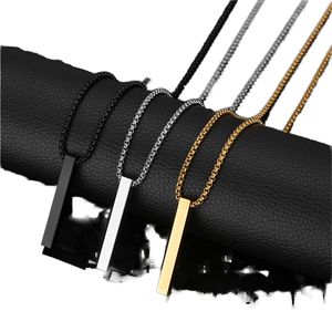 Europeo americano semplice collana a catena lunga tridimensionale alla moda pendente geometrico in acciaio inossidabile per gli uomini può essere inciso - Product Image 1