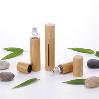 Botol Semprot Bambu Custom Logo 5ml, Botol Roll On Kaca untuk Minyak Atsiri, Botol Parfum Roller Ball dengan Tutup Bambu