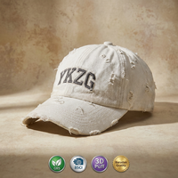 Casquette Couronne Personnalisée en Coton Délavé Effet Vieilli et Destructuré, Broderie Barudan 3D en Relief 3.0mm Premium