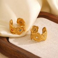 Neuer Modeschmuck 18k Vergoldeter Edelstahl Retro Breiter Bunter Zirkon CZ Blumen Offener Ring für Damen