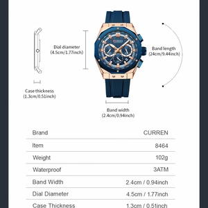 Montres chronographes de marque CURRN 8464 pour hommes, montres sport à quartz avec bracelet en silicone, étanches, aiguilles lumineuses - Product Image 2