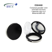 Boîtier compact OEM pour poudre pressée et fond de teint, en plastique ABS+AS noir recyclable, forme cylindrique avec miroir, couleur personnalisable, pour cosmétiques, vente en gros
