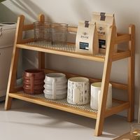 Étagère à 2 niveaux en bambou avec un design en forme de cadre pour la cuisine, le coin café, le comptoir, le rangement, la décoration de la maison