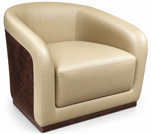 Fauteuil d'appoint en cuir crème de qualité supérieure avec base en bois sculpté, rembourrage doux et design ergonomique incurvé pour les zones de réception - Product Image 4