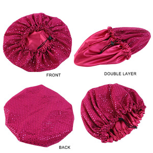 Vendeur <span class=keywords><strong>en</strong></span> gros 100 Pour Cent De Soie Noir Tout Usage Réglable Satin Logo Personnalisé Double Réversible Bling Cheveux Bonnets - Product Image 2