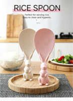 Cuillère à riz 3D lapin mignon en paille de blé, spatule à riz antiadhésive, ustensile de cuisine domestique pour servir le riz, vente en gros
