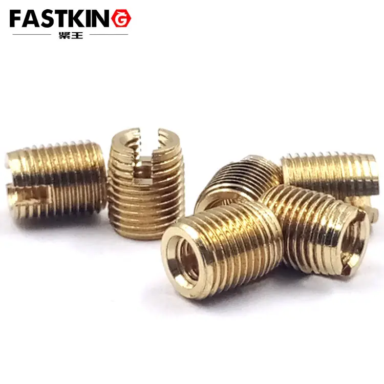 Brass self tapping bushing inner and outer teeth slotted self cutting threaded embedded screw