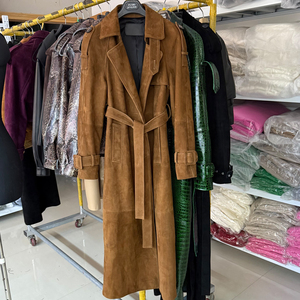 Giacca in Pelle Verde Goffrata Effetto Coccodrillo per <span class=keywords><strong>Donna</strong></span>, Cappotto Lungo con Cintura, <span class=keywords><strong>Trench</strong></span> Vintage Lungo - Product Image 5