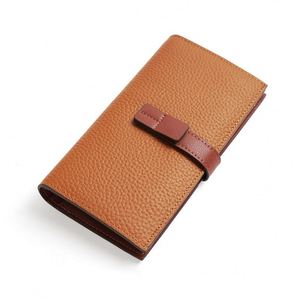 Ladies' Genuine Cow Leather <b>Long</b> Wallet with Zipper Closure Phone <b>Purse</b> with Contrast Color Women's Pocket Wallet - Product Image 1