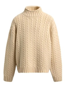 Cremefarbener Grobstrick-Pullover mit Stehkragen für Herren, Schwerer Wollmischung Winter-Pullover - Product Image 4