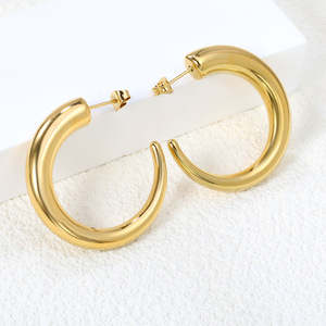 Hoop <b>Earrings</b> Gold Tone Geometric <b>Hook</b> Shape Party Fashion Jewelry for Women - Product Image 1