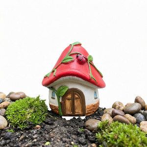 ROOGO Créatif et Mignon, Pot de Fleurs en Résine Faite à la Main, Scène Maison Champignon, Miniature de Paysage, Ornement de Bureau - Product Image 1