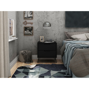 Nightstand In Black With Two <b>Drawers</b> Modern Minimalist Design <b>For</b> Bedroom <b>Storage</b> - Product Image 2