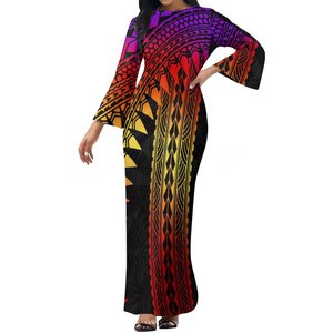 Prezzo promozionale all'ingrosso personalizzato lungo indietro diviso <span class=keywords><strong>vestito</strong></span> sottile Tonga tribale polinesiano abbigliamento donna manica a campana <span class=keywords><strong>vestito</strong></span> Rasta - Product Image 1