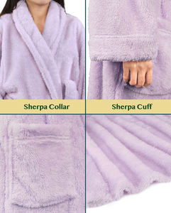 Factory Wholesale Women <strong>Fleece</strong> Sleep Robe Sherpa Fluffy Pajamas <strong>Super</strong> <strong>Soft</strong> and Warm Bathrobe Loungewear Light Purple <strong>Pyjama</strong> Robe - Product Image 6