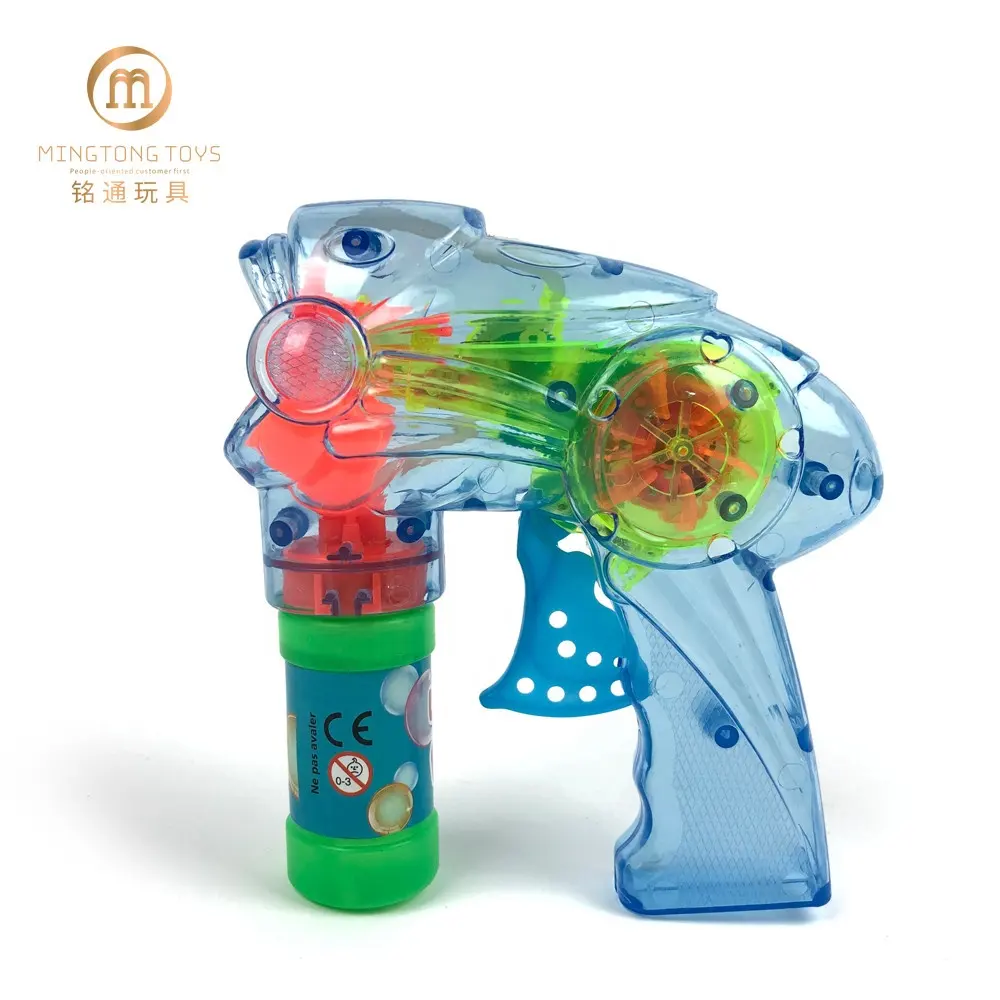 Pistola per sapone per bambini giocattoli personalizzati LED trasparente accendi la pistola a bolle