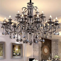 JYLIGHTING Europe, lustres et lampes suspendues en cristal rétro modernes à LED noires pour hôtel, salon, restaurant, style bougie