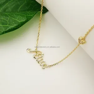 Nice Gift Customized 9k Solid Gold Name Necklace Personalized Letter 9k Real Gold Heart Chain Necklace Jewelry