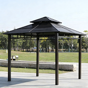 Gazebo en acier d'extérieur avec <span class=keywords><strong>auvent</strong></span> en <span class=keywords><strong>bois</strong></span>, toit en métal, toit rigide, taille personnalisable, montage facile, filet anti-rongeurs, bâtiments de jardin - Product Image 5