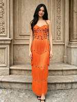 Robe longue élégante à franges de strass, sans manches, à étages avec pompons, sexy, robe de soirée et de fête, personnalisée pa