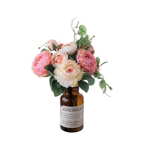 Bouquet de roses artificielles CallaFloral rose champagne, fait main, décoration de mariage, fleurs d'hortensia pour arrangement nuptial - Product Image 5
