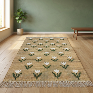 Alfombra de Yute Floral con Flecos Naturales, Tapete Decorativo para Sala de Estar y Dormitorio - Product Image 4
