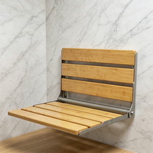 <b>Folding</b> Shower <b>Stool</b> Wooden Stainless Steel Wall Mounted 33x40x54cm Bathroom Seat With Backrest - Product Image 1