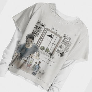 Camiseta de Manga Larga para Hombre, Estilo Grunge Punk, Y2K, de Algodón Grueso, con Aspecto Desgastado y Rasgado, de Manga Raglán - Product Image 3