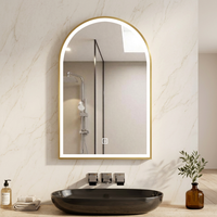 Miroir LED à bordure lumineuse en arc, fabriqué par un professionnel, avec cadre métallique, bordure en verre givré, éclairage LED anti-buée pour salle de bain