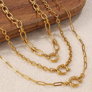 Collar de Cadena Trenzada de Acero Inoxidable Chapado en Oro de 18K, Estilo Europeo Americano, Eslabones Geométricos, Moderno, Regalo de Moda para Mujer - Product Image 3