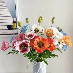 Offre Spéciale – Fleurs Artificielles en Soie à 4 Têtes de Coquelicots Blancs, Oranges et Roses pour Décoration de Mariage, Arrangements Domestiques ou Noël - Product Image 1