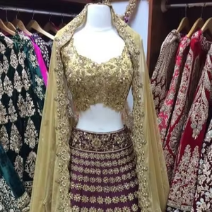 ATIYA LIBAS indien/pakistanais mariée traditionnelle Lehenga Choli robe lourde Zardozi broderie Trail acétate matériel pour mariage - Product Image 4