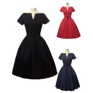 Gaun Vintage Wanita, Grosir Murah Leher V Vintage Gaun Quinceanera 50S Gaya Barat Gaun Vintage