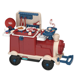 Capable 3 1 <b>Plastic</b> Cutlery Train Ride Car Toy Trolley Kids Kitchen Cooking Pretend Play Set Music Steering <b>Wheel</b> for 2-4 Years - Product Image 1