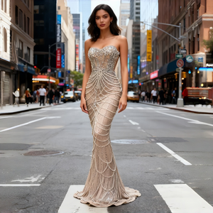 فستان سهرة طويل للنساء بتصميم مستقيم على الطراز الأوروبي، برقبة رسن، يصل إلى الأرض، ومثير للمناسبات بخصر طبيعي، مقاس XL - Product Image 3