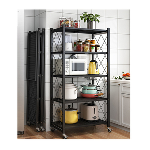 Estantes plegables de metal de alta calidad de 5 capas, ajustables, con ruedas, para Cocina - Product Image 1