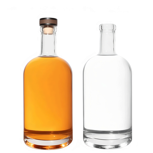 Bouteille à liqueur en verre transparente vide pour vodka, whisky, <span class=keywords><strong>gin</strong></span>, spiritueux, ronde, fond épais avec bouchon, taille personnalisée 200 ml, 375 ml, 500 ml, 750 ml, 1000 ml - Product Image 1