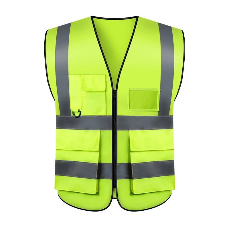 ขายส่งเสื้อกั๊กสะท้อนแสง Hi Vis แบบกําหนดเองเสื้อกั๊กความปลอดภัยกลางแจ้งเสื้อกั๊กความปลอดภัยในการก่อสร้างพร้อมกระเป๋าเสื้อผ้าสะท้อนแสงแขนกุด