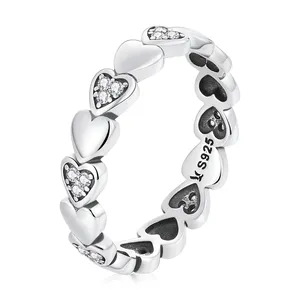 Anel de prata esterlina 925, anel de amor simples para mulheres, anel de coração empilhável, tamanho 6 7 8 100%, prata esterlina, joia de presente de casamento scr787