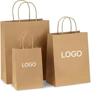 Venta al por mayor logotipo personalizado Bolsas De Regalo Sac En Papier Kraft Pas Cher Compras Bolsa De Regalo De Boda