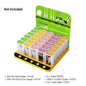 Caja de exhibición de teléfono celular a <span class=keywords><strong>precio</strong></span> de fábrica con cable Usb tipo C 3A 60W y <span class=keywords><strong>cargador</strong></span> de automóvil y <span class=keywords><strong>cargador</strong></span> de pared con enchufe estadounidense de 20W - Product Image 2