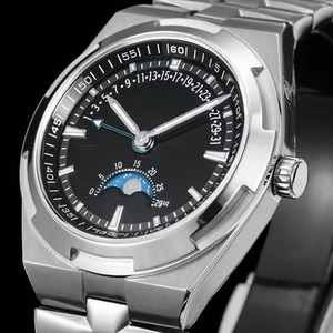 Best-selling Top-tier Luxury Moonphase Retrograde Date Mens <b>Watch</b> Silver Metal Bracelet <b>Black</b> Face Automatic Mechanical Newest - Product Image 3