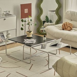 Ensemble de tables basses Bauhaus en acier inoxydable, plateau en verre trempé rectangulaire, combinaison de meubles de salon, design moderne - Product Image 2
