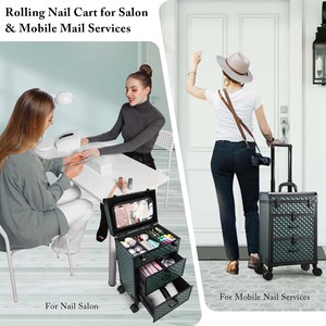 Large <b>Makeup</b> Rolling <b>Case</b> Professional Trolley <b>Case</b> with Drawers & Small <b>Makeup</b> Bag Portable Beauty Organizer Cart Storage Box - Product Image 6