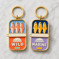 Porte-clés personnalisé en alliage de zinc avec pendentif poisson en émail doux doré, avec logo, pour cadeau souvenir gastronomique