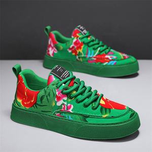 Chaussures décontractées pour hommes SFS Rouge Vert 2024 Nouveauté Grande Fleur Tendance Semelle Épaisse Rehaussée Respirantes en Tissu - Product Image 2