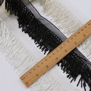 3-Rows Hanging Beads <strong>Heavy</strong> Tubes Beaded <strong>Lace</strong> <strong>Fabric</strong> Skirts Handmade Clothes <strong>Black</strong> White Beaded Tassel Fringe Edge <strong>Lace</strong> Trim - Product Image 2