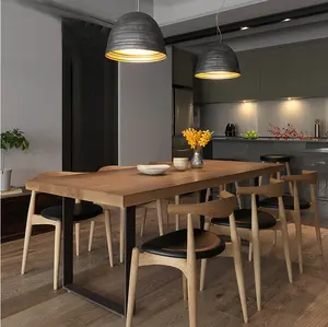2024 Youtai Hoogwaardige Duurzame Houten Top Eettafel Met Zwarte Metalen Poten Voor Eetkamer Huismeubilair
